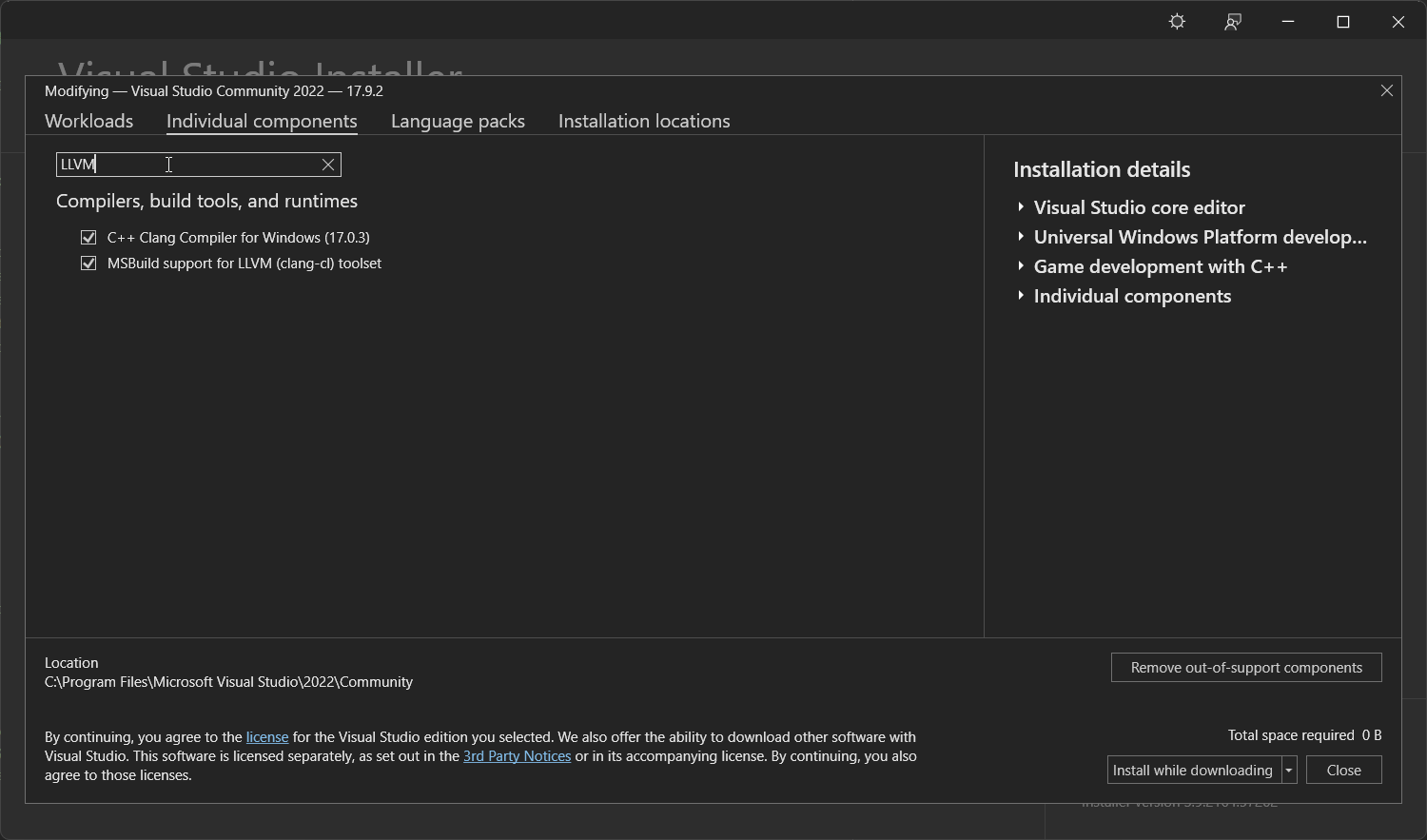 vs installer llvm